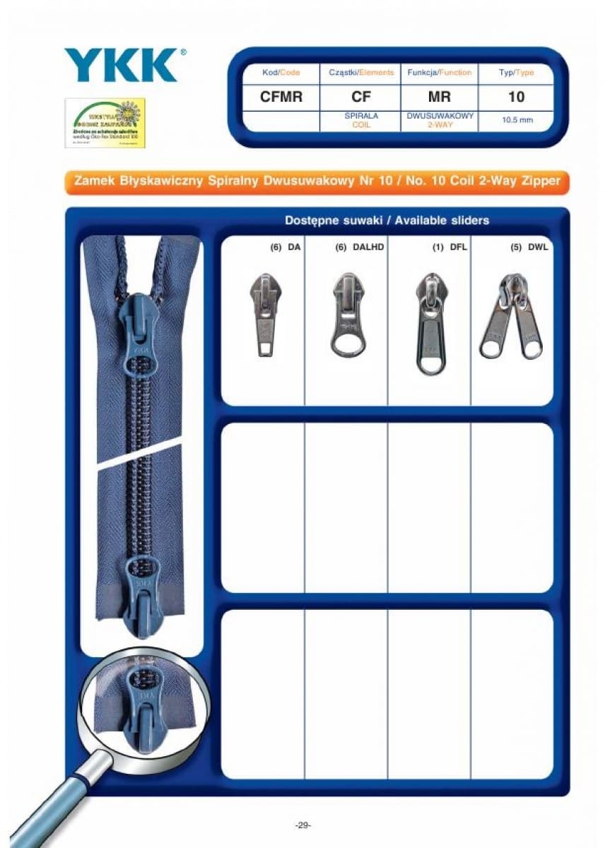 No. 10 Coil 2- Way Zipper