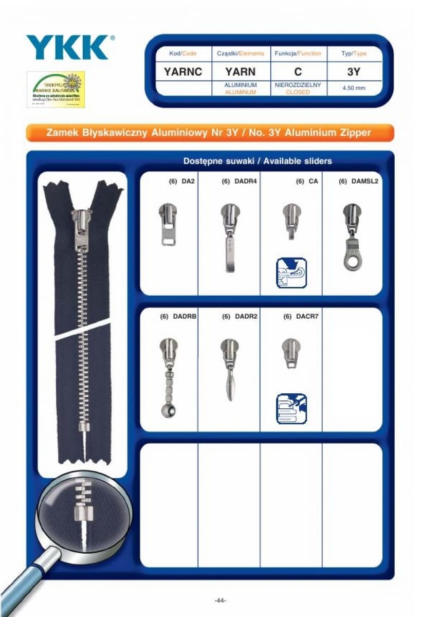 No. 3Y Aluminium Zipper