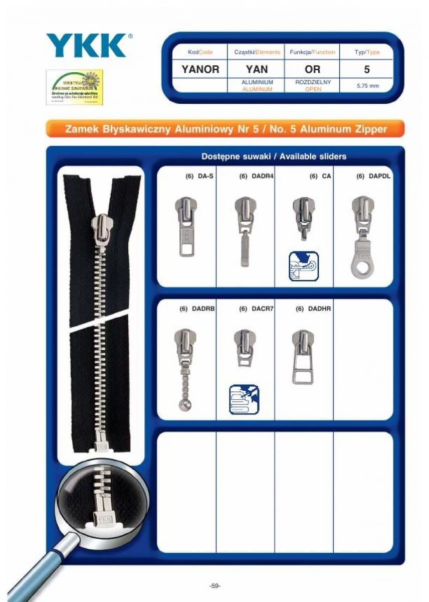 No.5 Aluminium Zipper