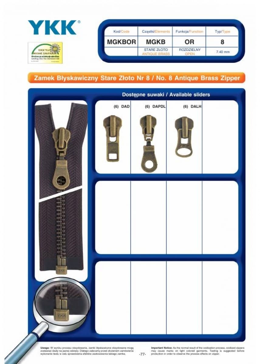 No.8 Antique Brass Zipper