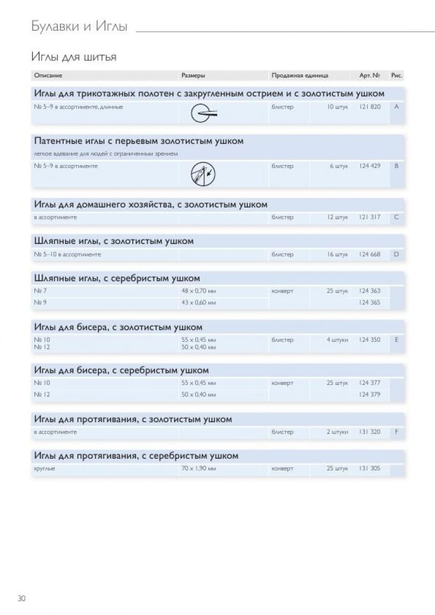 Иглы для шитья,вышивки,штопки и специальные