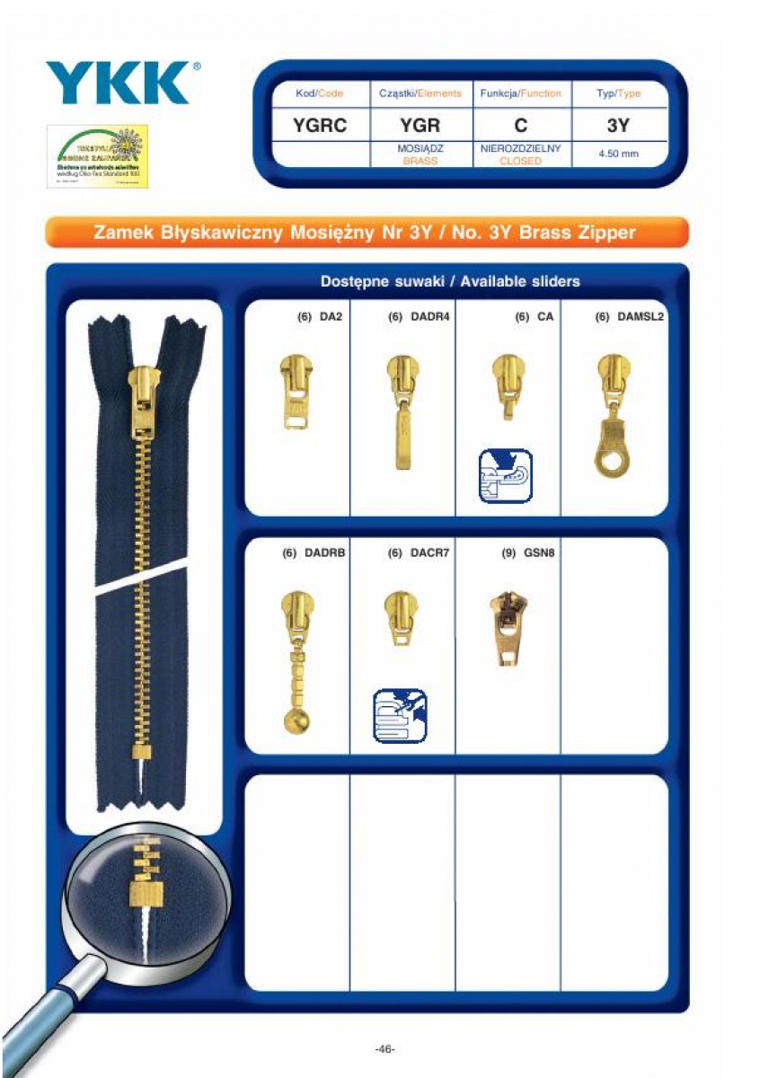 No. 3Y Brass Zipper