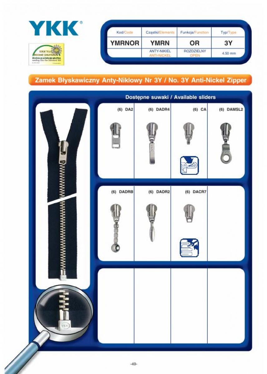 No. 3Y Anti-Nickel Zipper