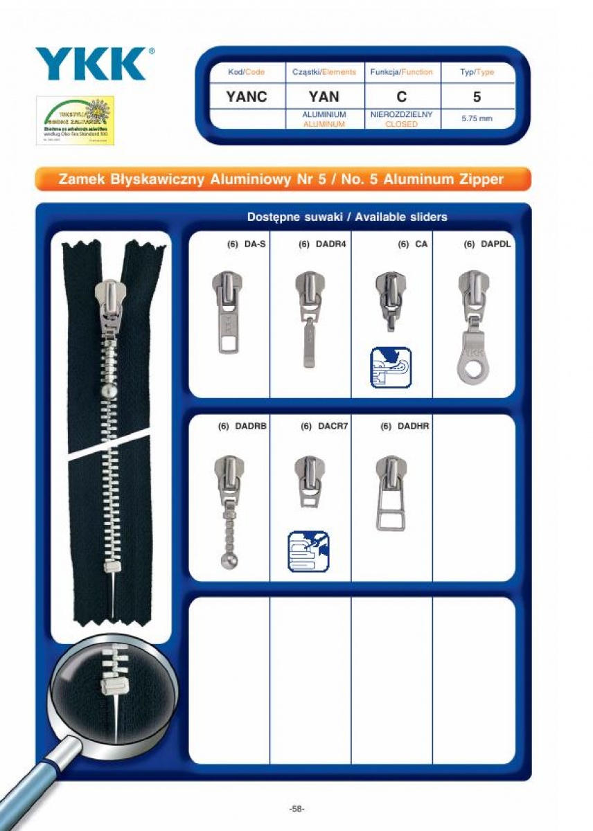 No.5 Aluminium Zipper