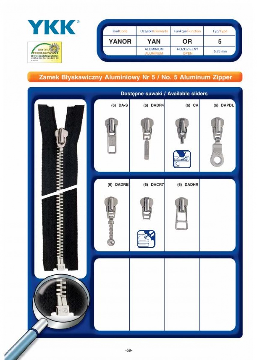 No.5 Aluminium Zipper
