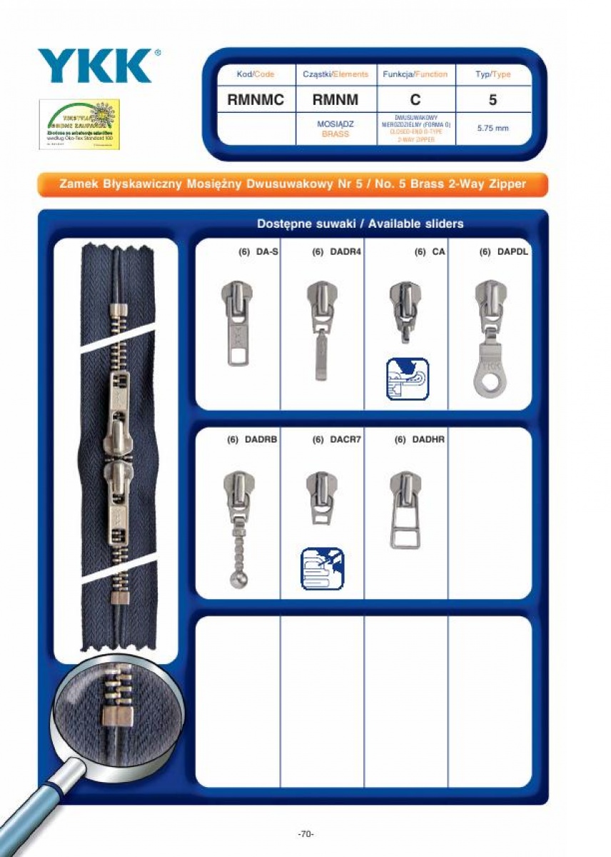 No.5 Brass 2-Way Zipper