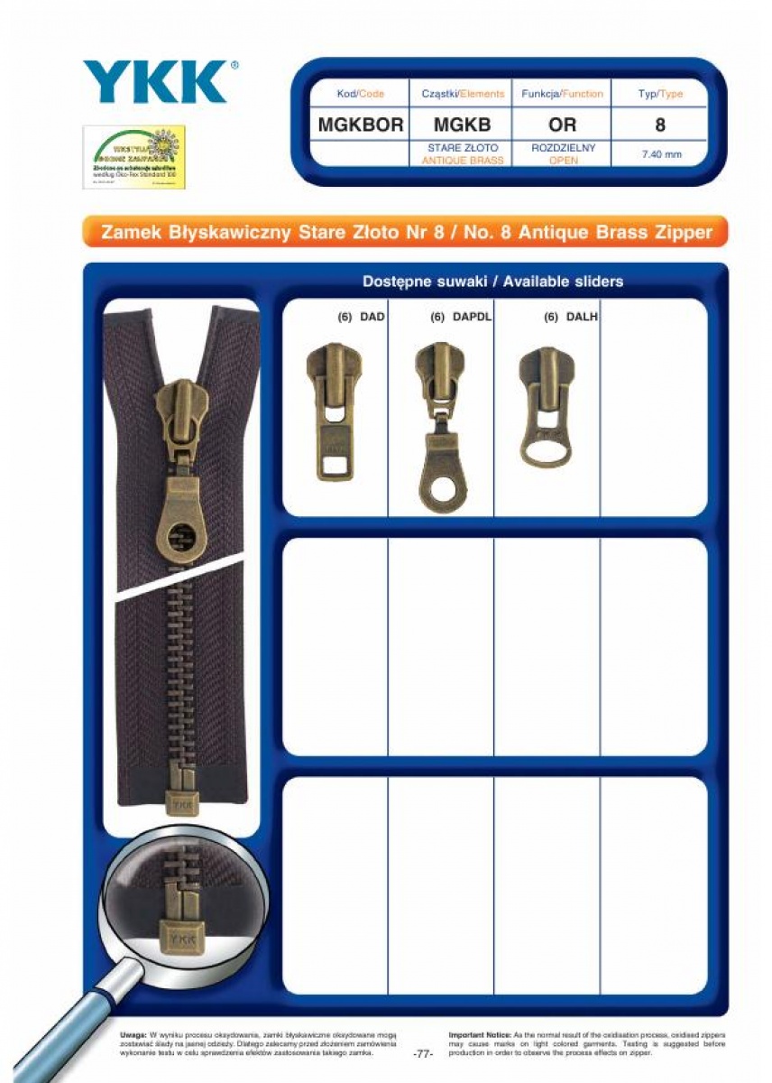 No.8 Antique Brass Zipper