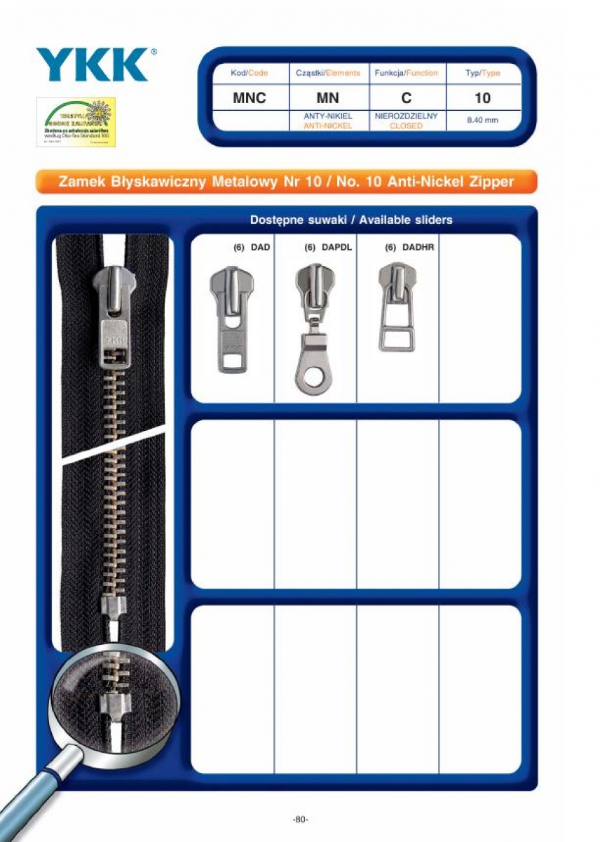 No.10 Anti-Nickel Zipper
