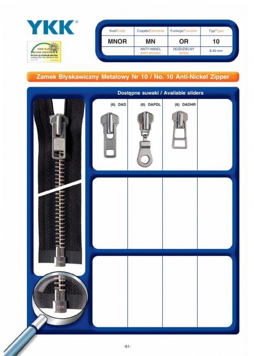 No.10 Anti-Nickel Zipper