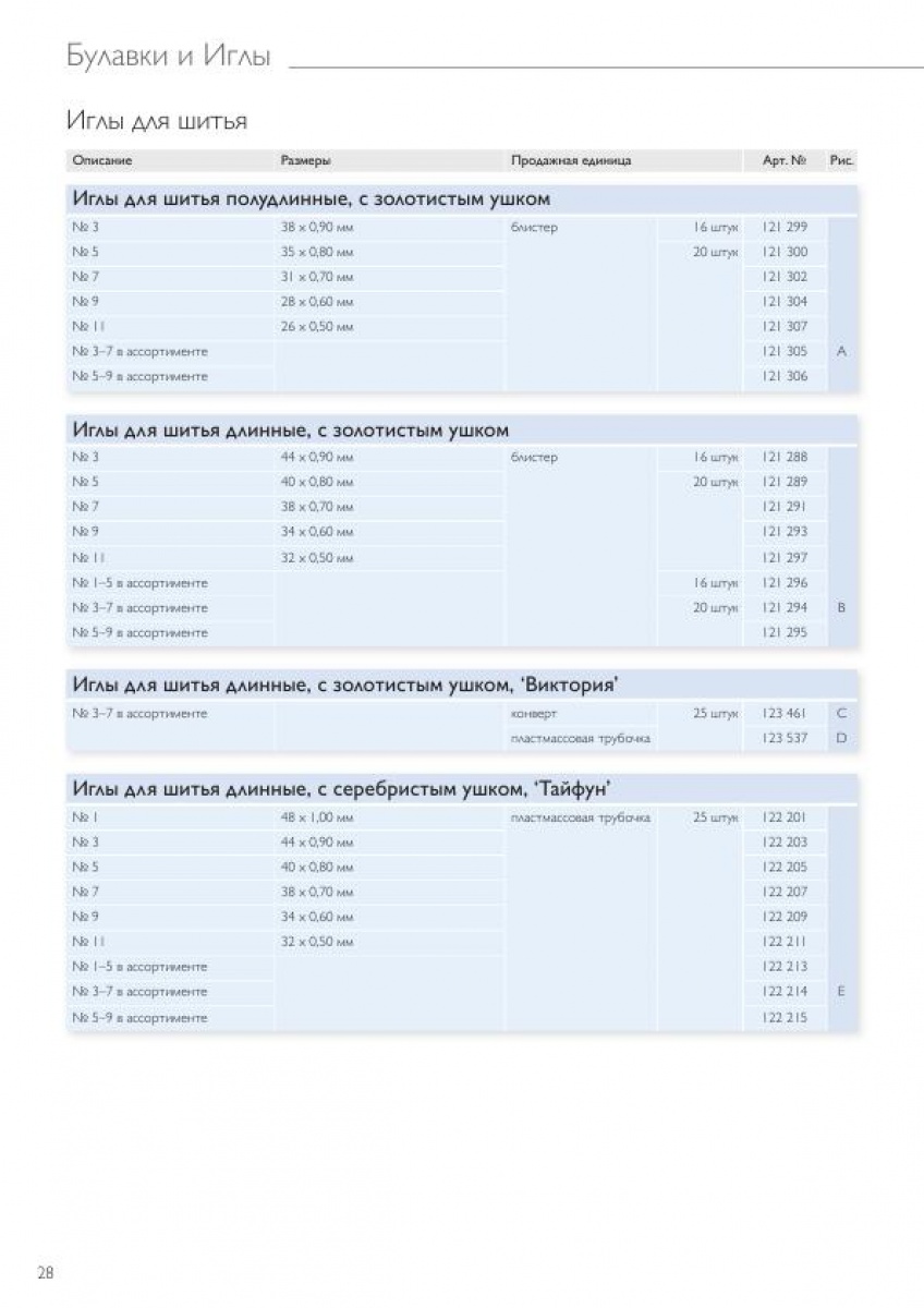 Иглы для шитья,вышивки,штопки и специальные