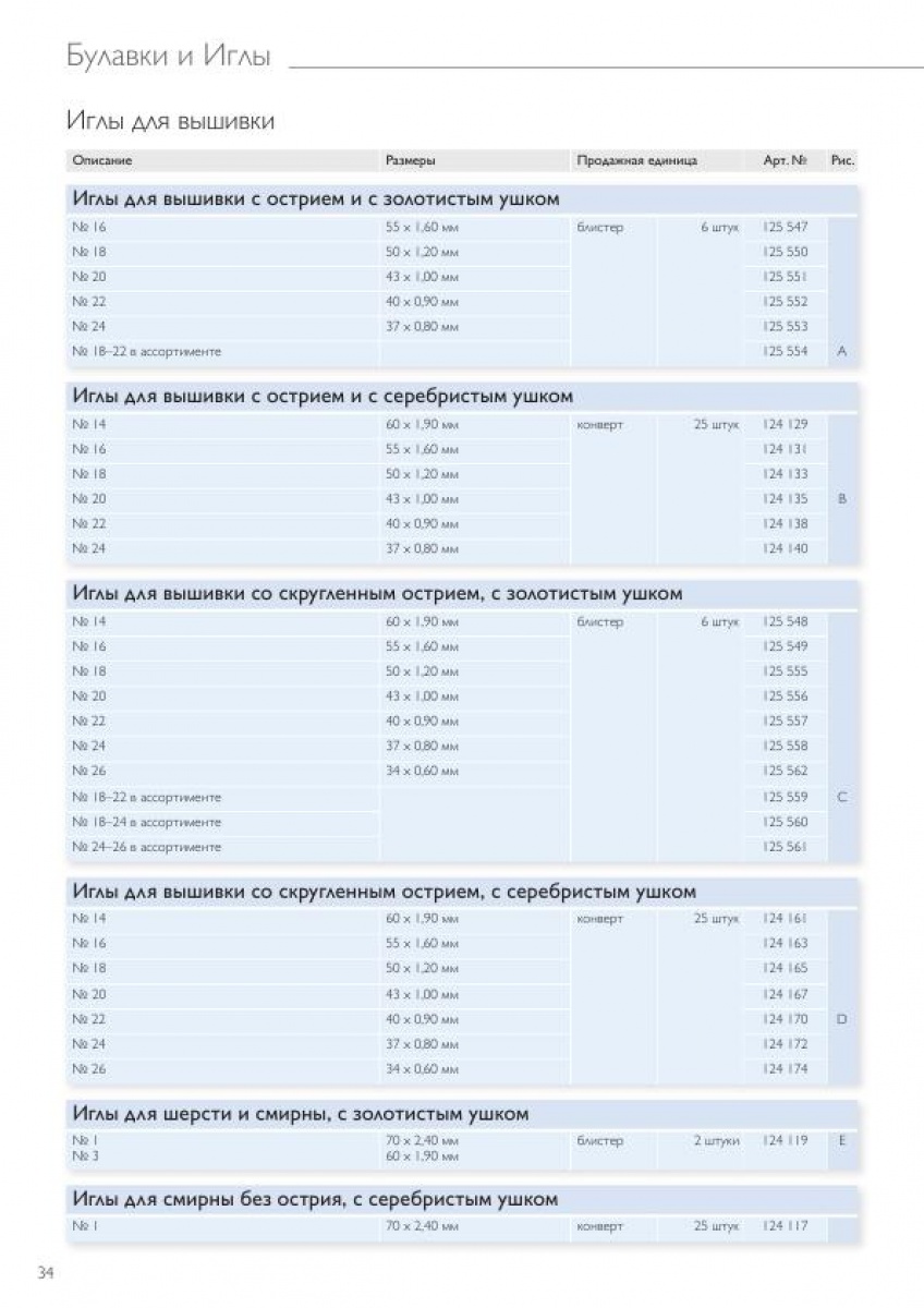 Иглы для шитья,вышивки,штопки и специальные